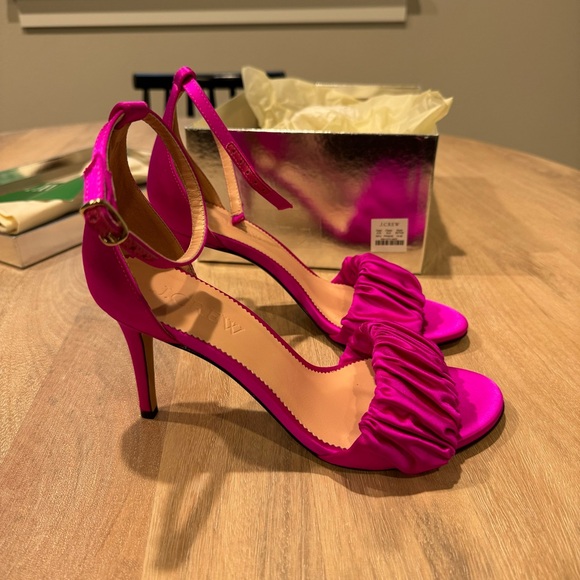 J.Crew Collection Rylie ruched-strap heels in satin Pink BV709 size 7.5 - Picture 2 of 9